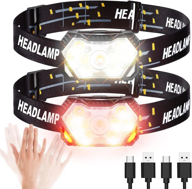 9 Led Strong Light Headlamp USB Rechageable Motion Sensor Headlight Portable Fis