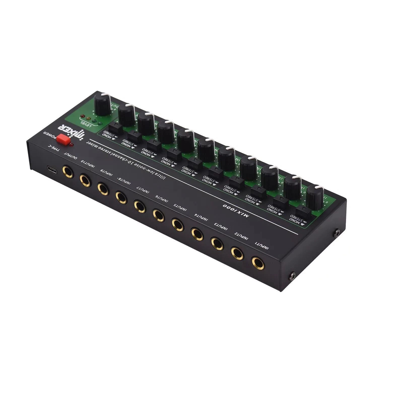 10 Channel Stereo Mono Line Metal Audio Mixer 6.35mm Input Output
