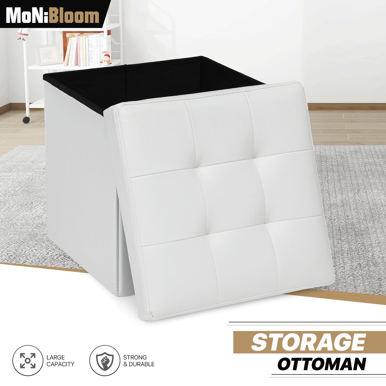 White Faux Leather Storage Ottoman