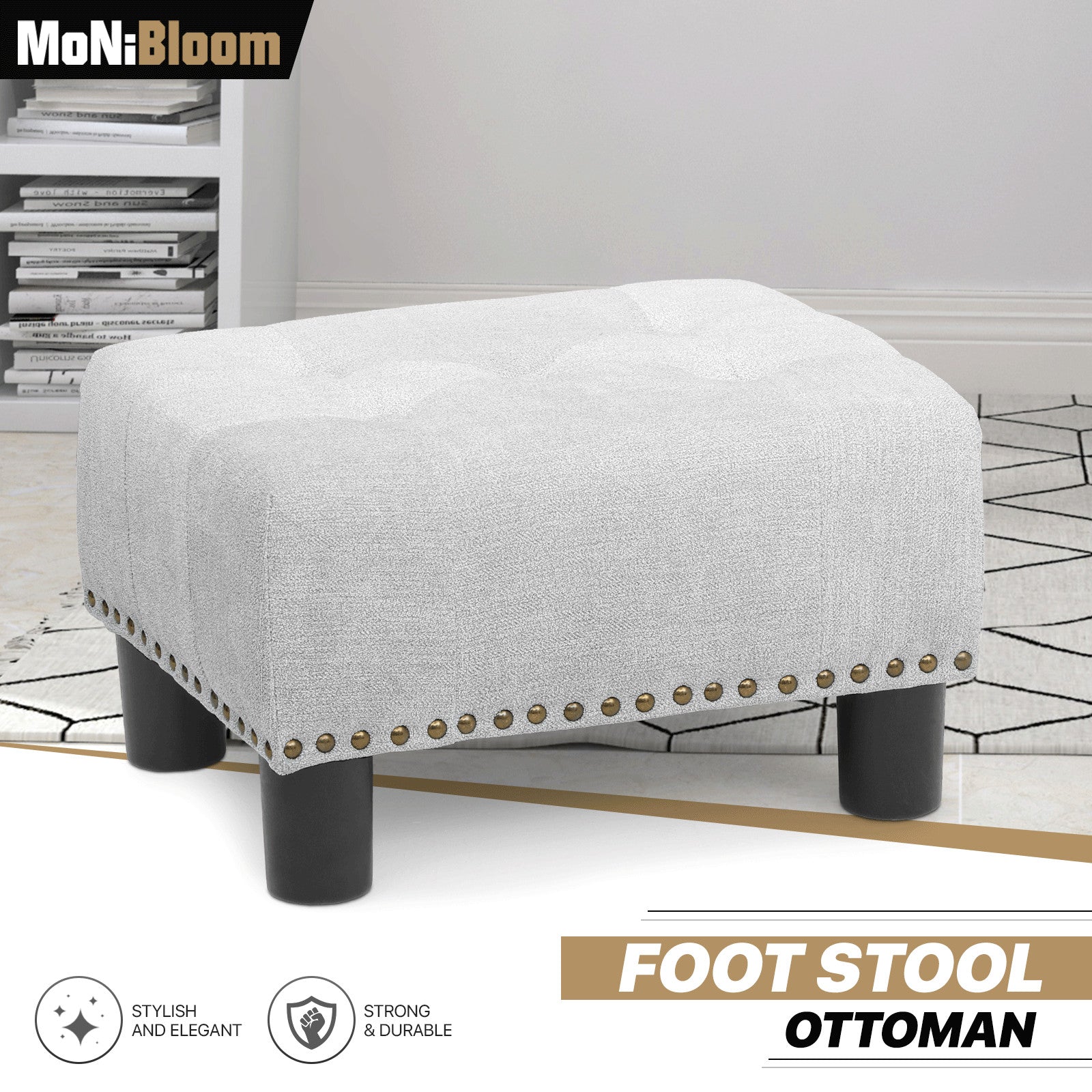 15" Gray Ottoman Tufted Poufs Bench Rectangular Upholst