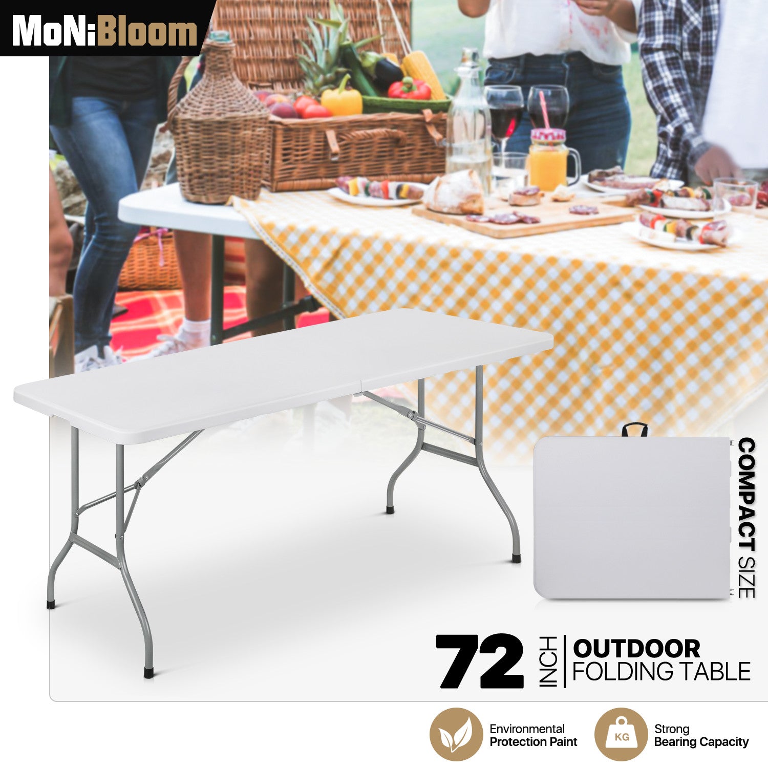 White 6ft Folding Table with Handle