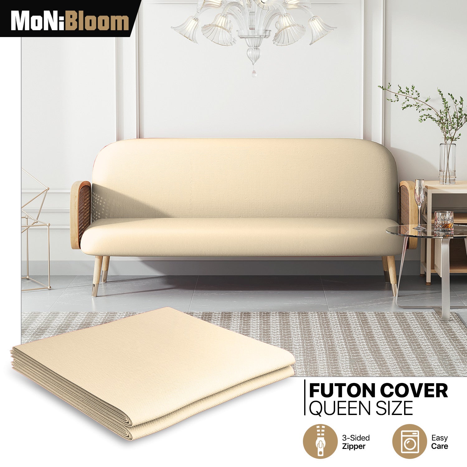 Ivory Queen Size Slipcovers Zippered Stretch Futon Cove