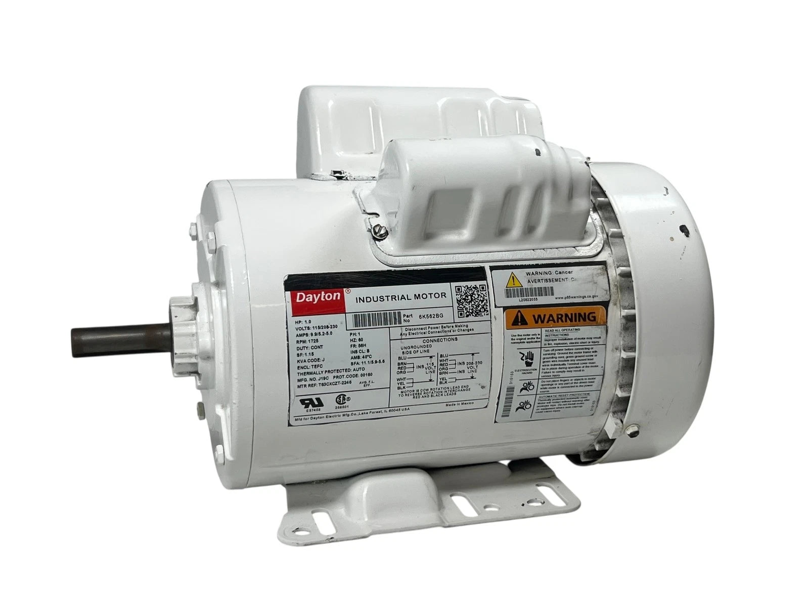 Dayton 6k562bg, Industrial Motor, 1hp, 115/230V, Rpm 1725, 60hz, (For