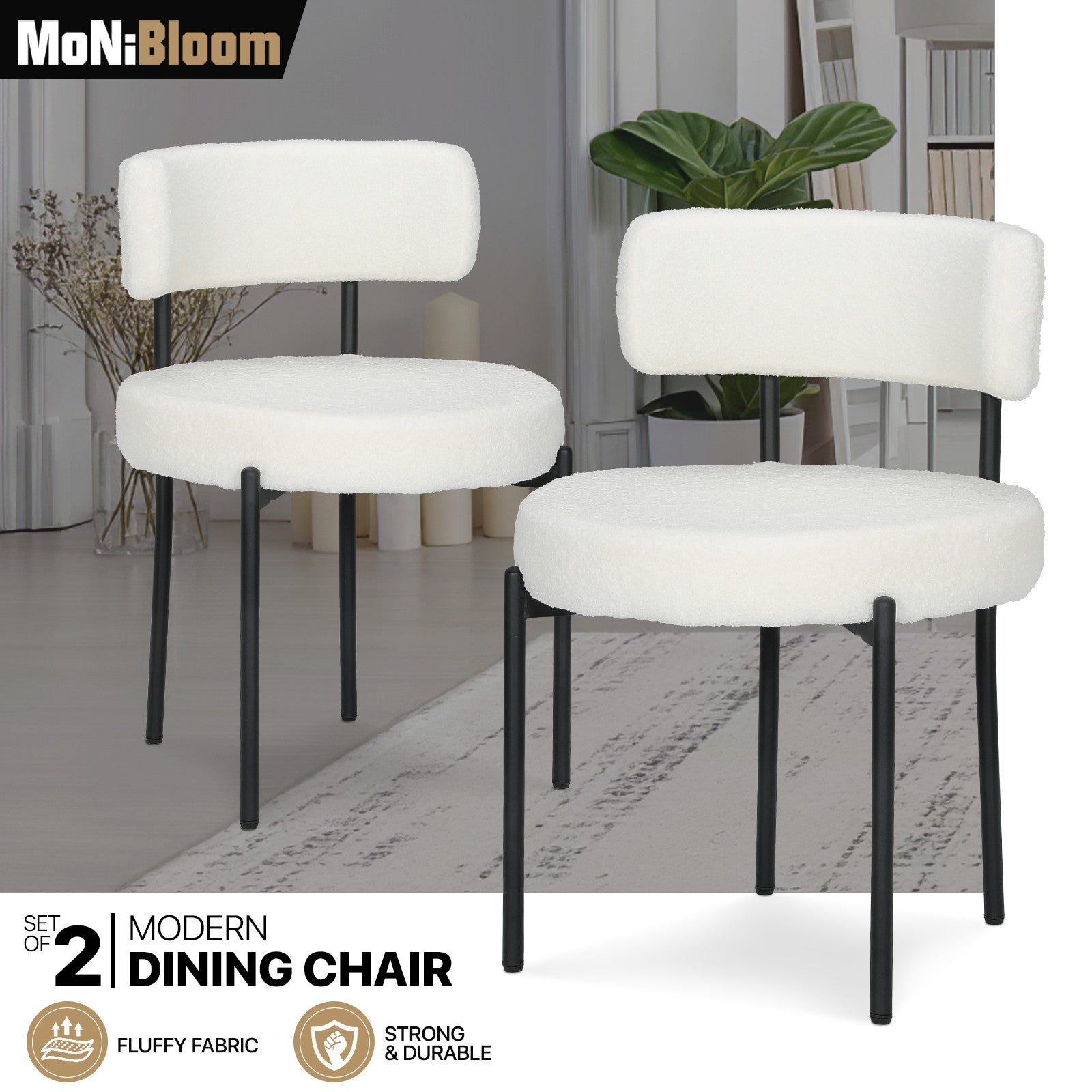 White Padded Dining Chairs - 2 Piece Set