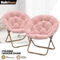 Pink Set of 2 Foldable Faux Fur Saucer Chair Modern Coz