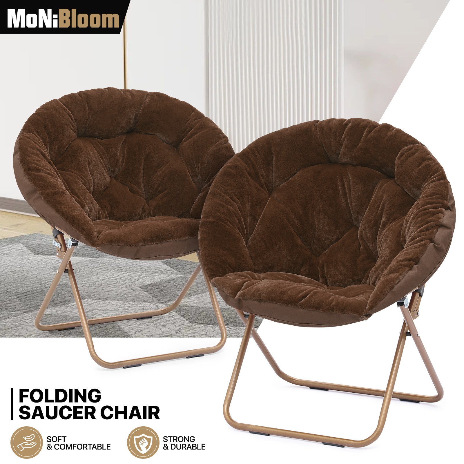 2 Pcs Folding Comfy Saucer Chair Home Relaxation Faux F