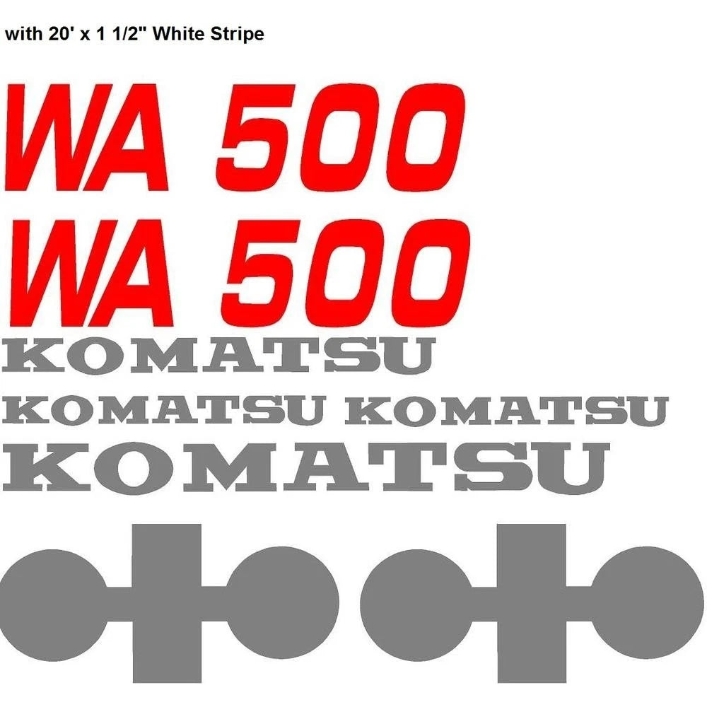 Komatsu Wheel Loader Wa500 Decal Set With 20' X 1 1/2" White Stripe