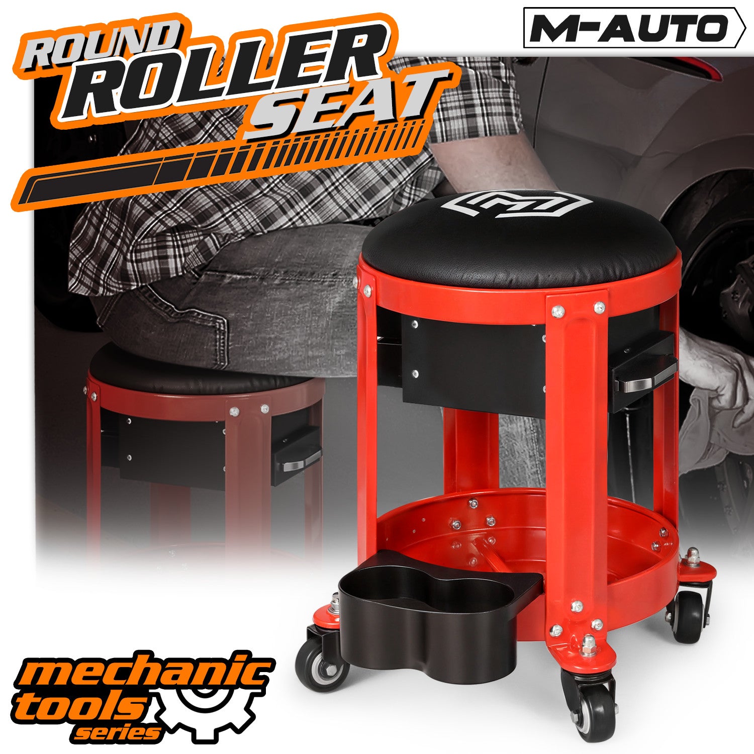 [2 DRAWERS+TOOL HOLDER]Work Stool Rolling Mechanic Auto