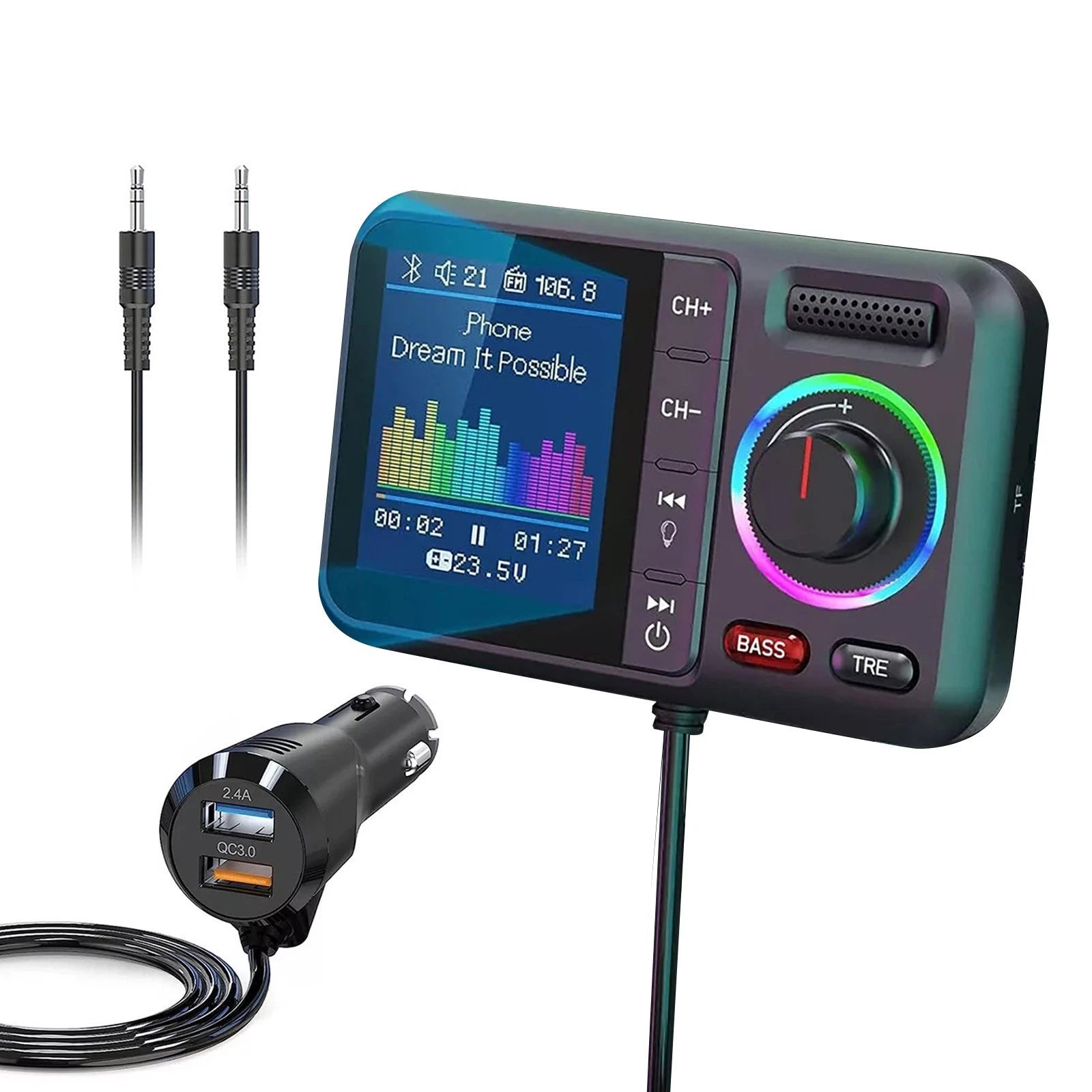 Bluetooth 5.0 Car Wireless Fm Transmitter Adapter 2usb Pd Charger
