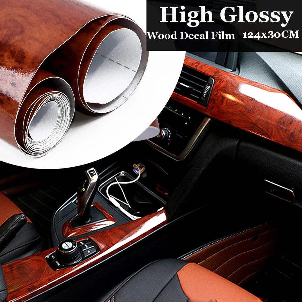 30x124cm Maroon High Glossy Wood Grain Vinyl Sticker Decal Car