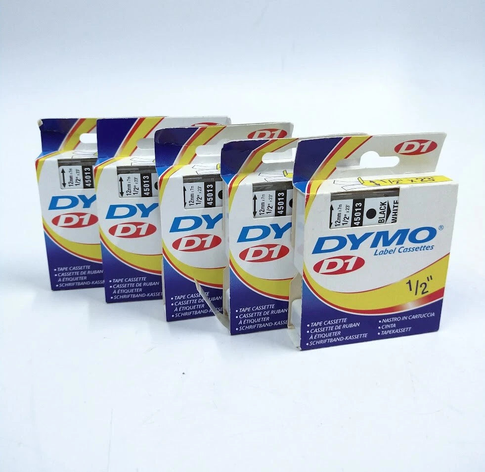 Dymo 45013, D1 12mm 1/2'' Label Cassettes - 5 Pack | Hook & Hull Co