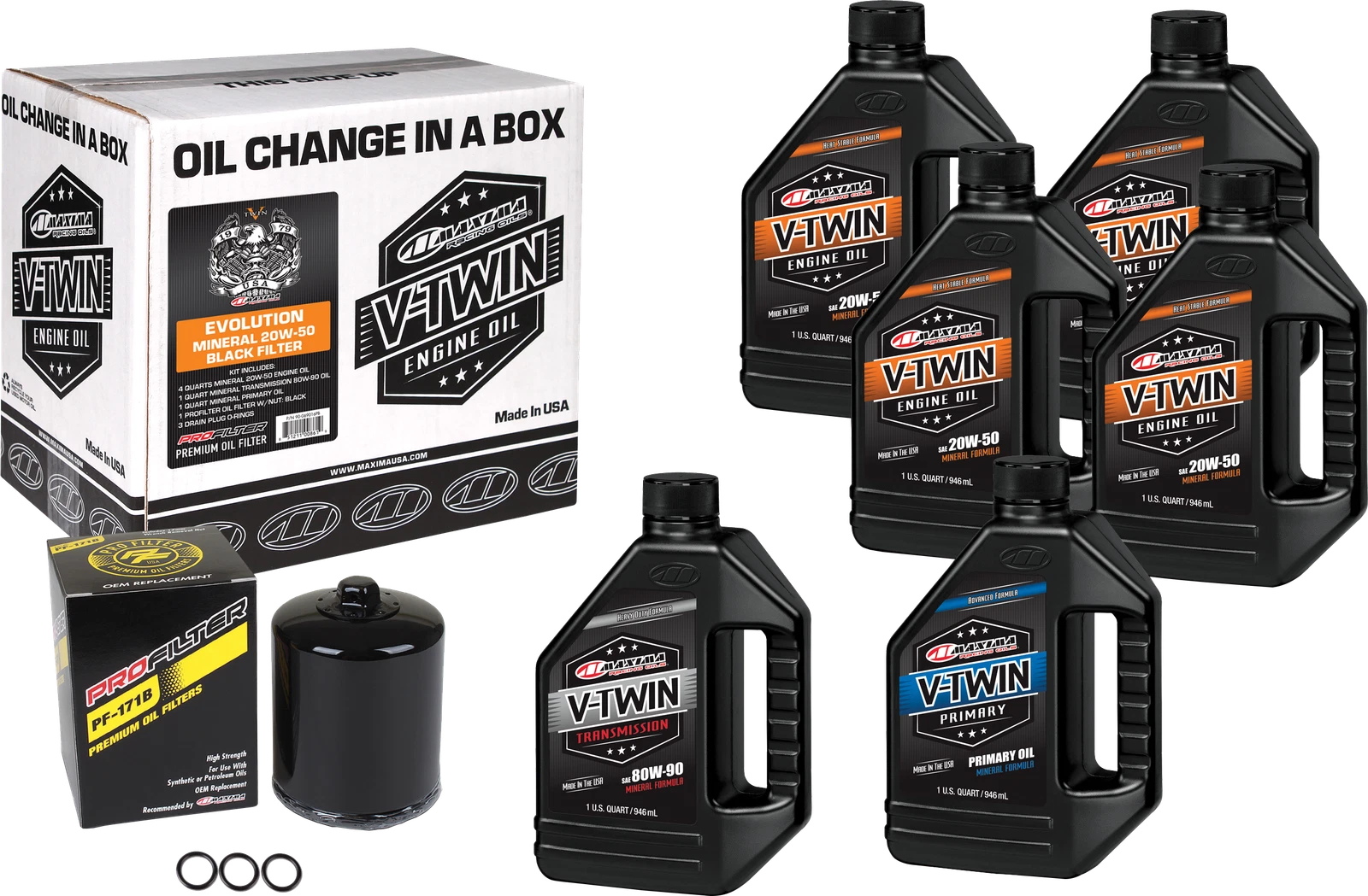Maxima V Twin Oil Change Kit Mineral Evo Black Filter For Harley