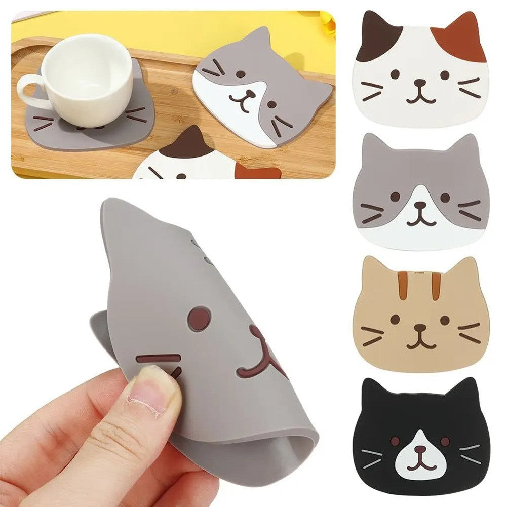 Nonslip Cat Shaped Coasters Flexible Silicone