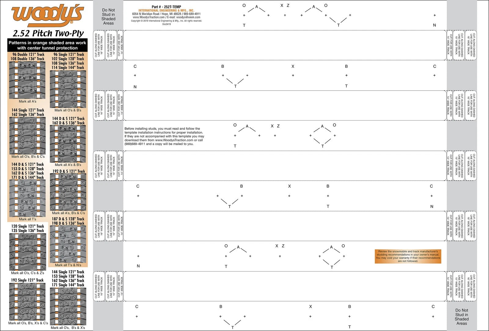 Woodys Stud Template 2.52 Inch 2-ply Tracks For Snow Vehicles