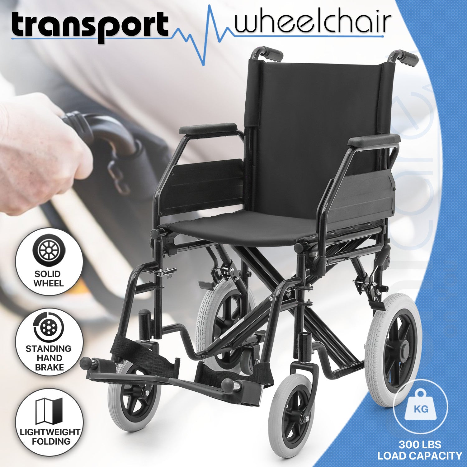 Foldable Medical Transport Wheelchair - 17" Seat