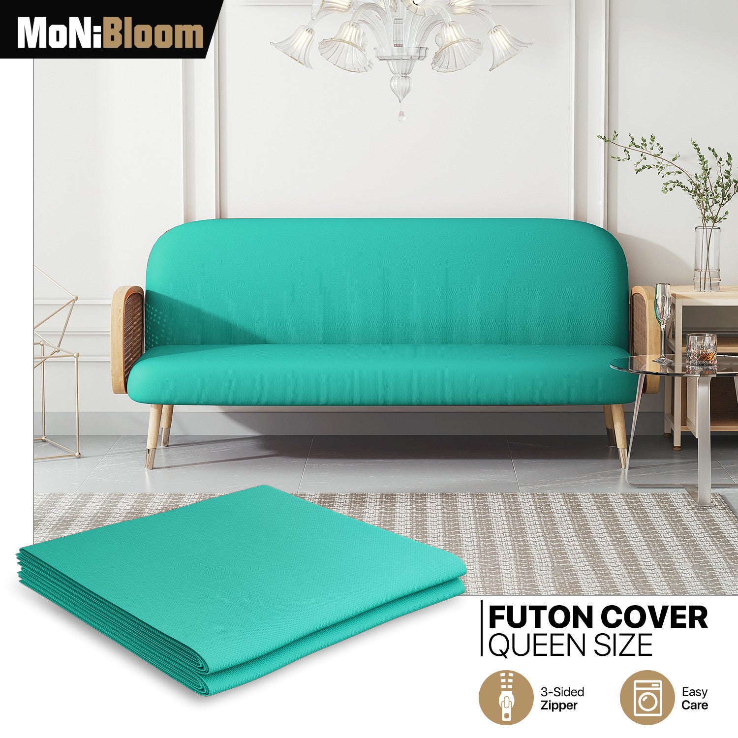 Teal Green Queen Size Slipcover Armless Stretch Futon C