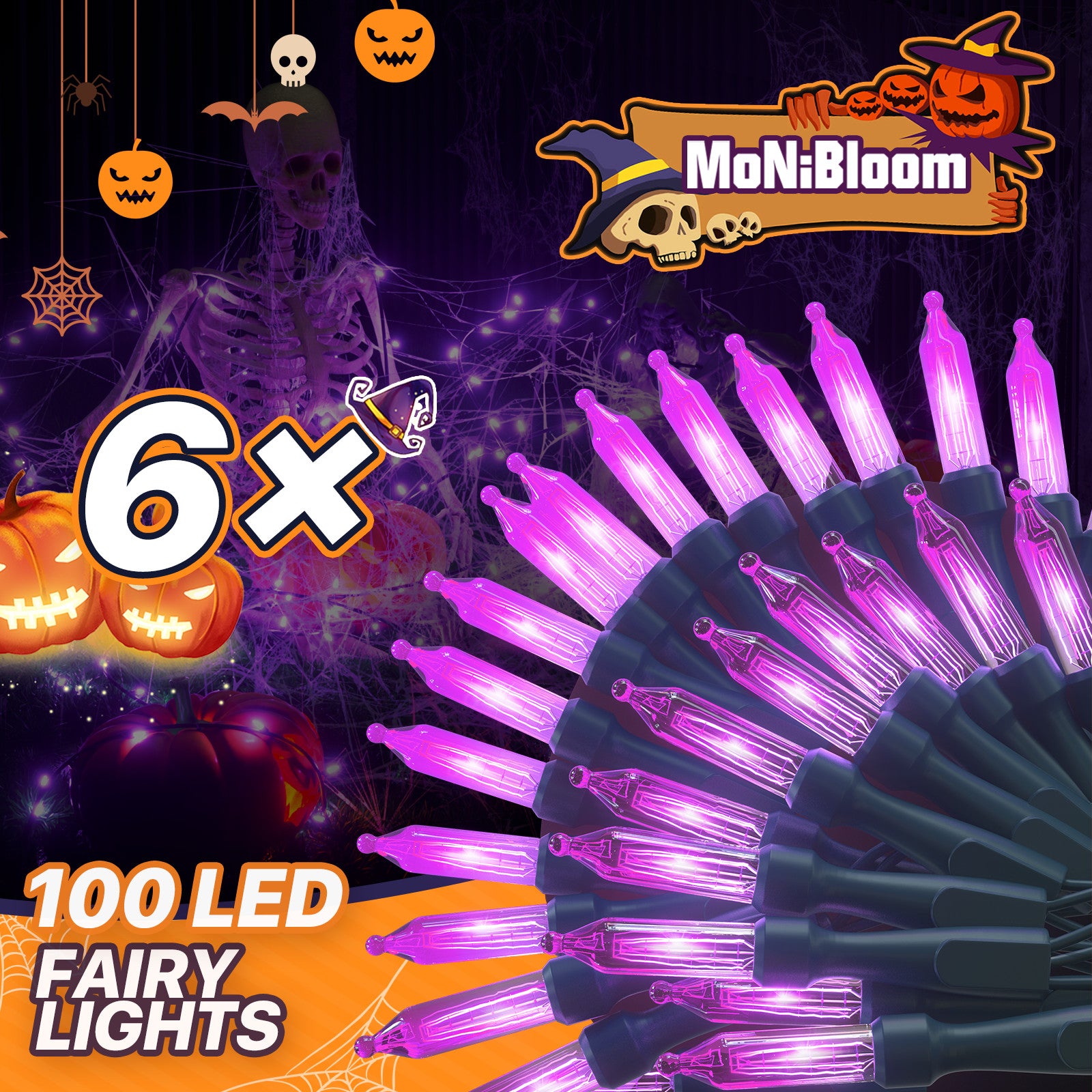 6 Pcs Plug In 8 Mode Halloween Party 100 LED String Fai