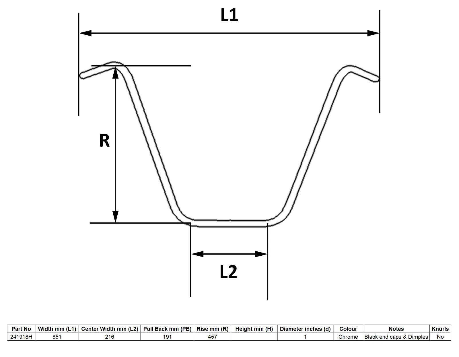 Handlebar 1" Chrome 18" Rise With Dimples
