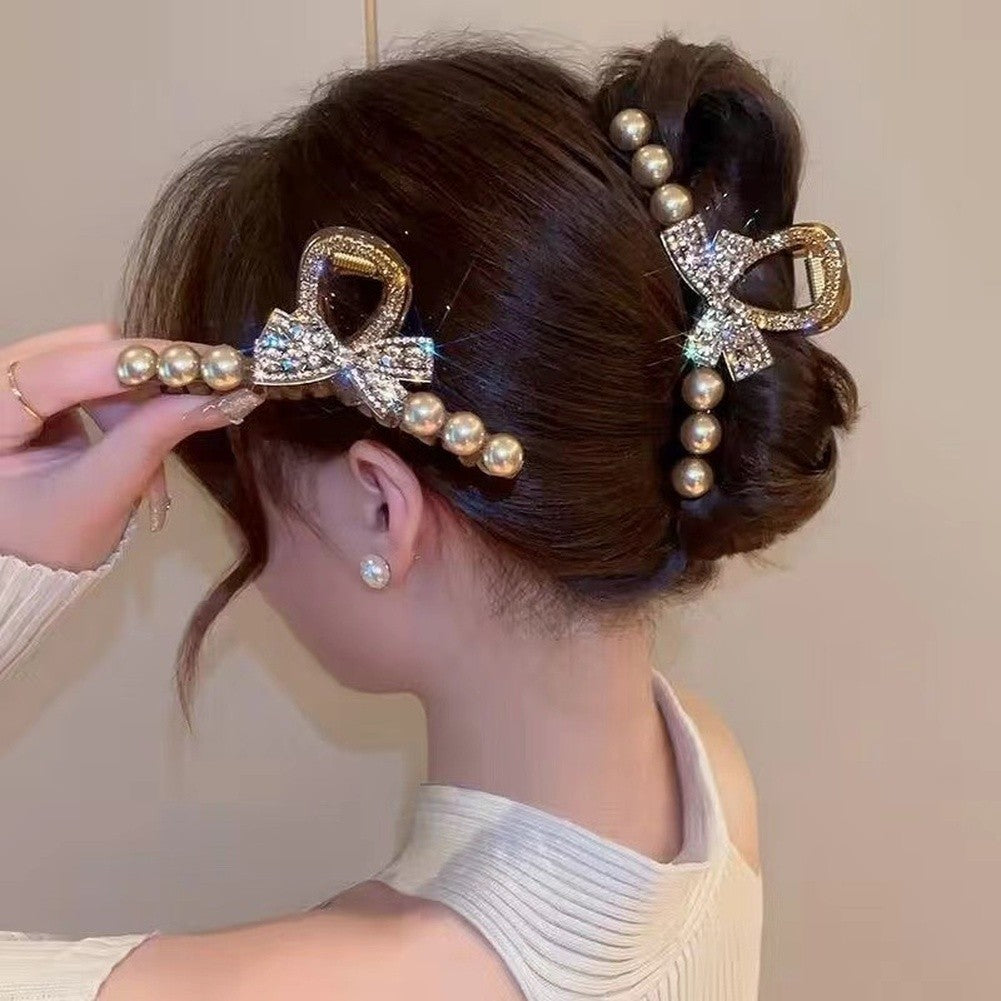 Wedding Hair Pearl Bow Clip Plastic Resin