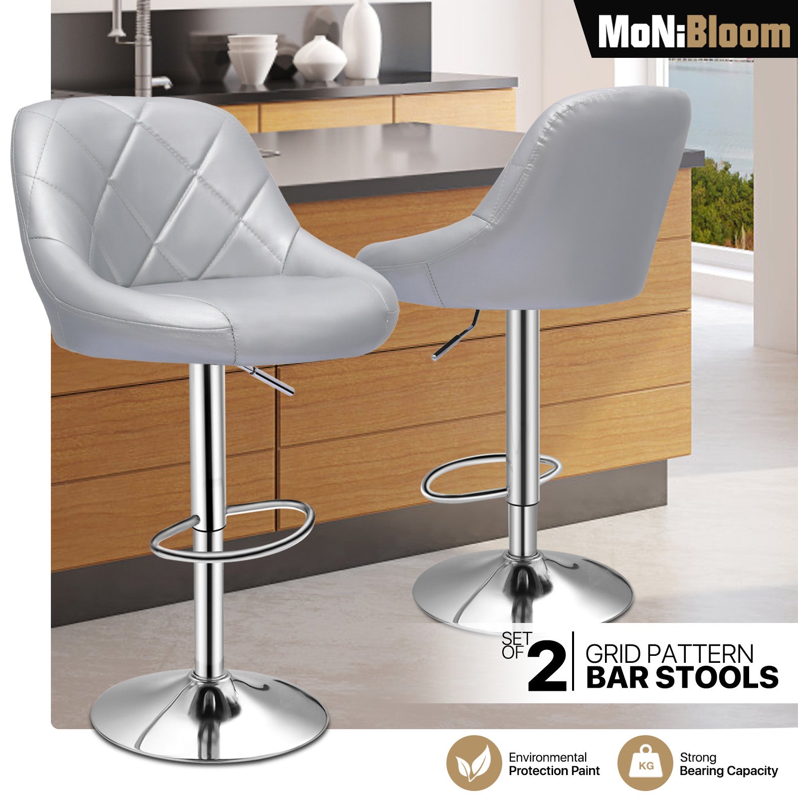 Set of 2 Adjustable Height Pub Bar Stools