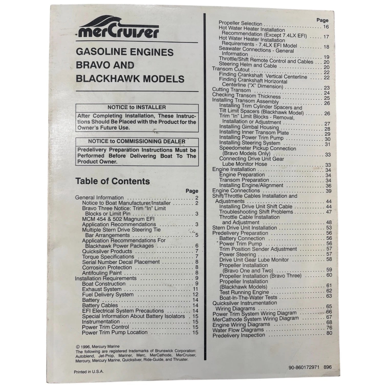 Mercruiser 90-860172971, Bravo And Blackhawk Gasoline Engine
