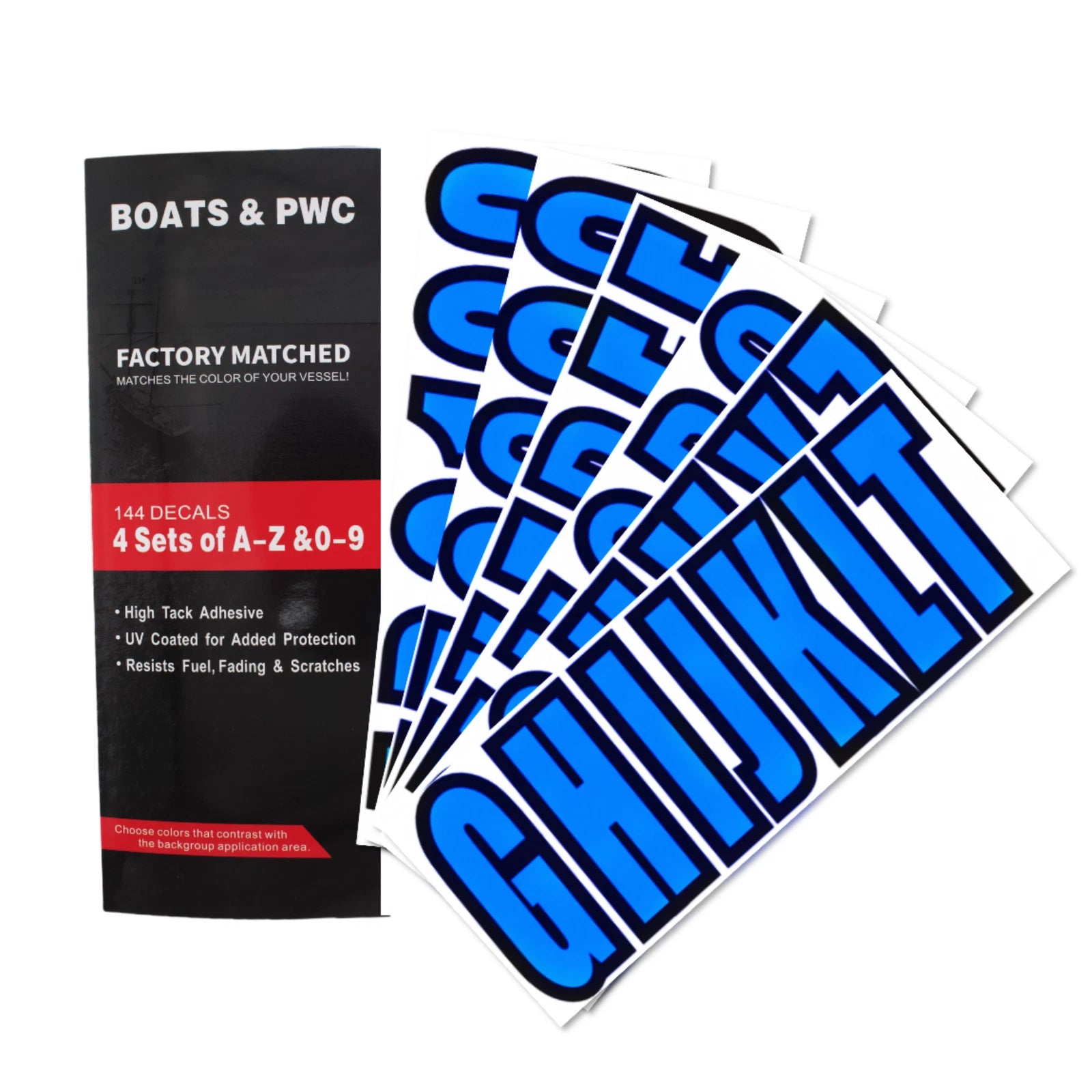 Boat Decal Sticker Set A-Z & 0-9 Blue for All Boats & Models