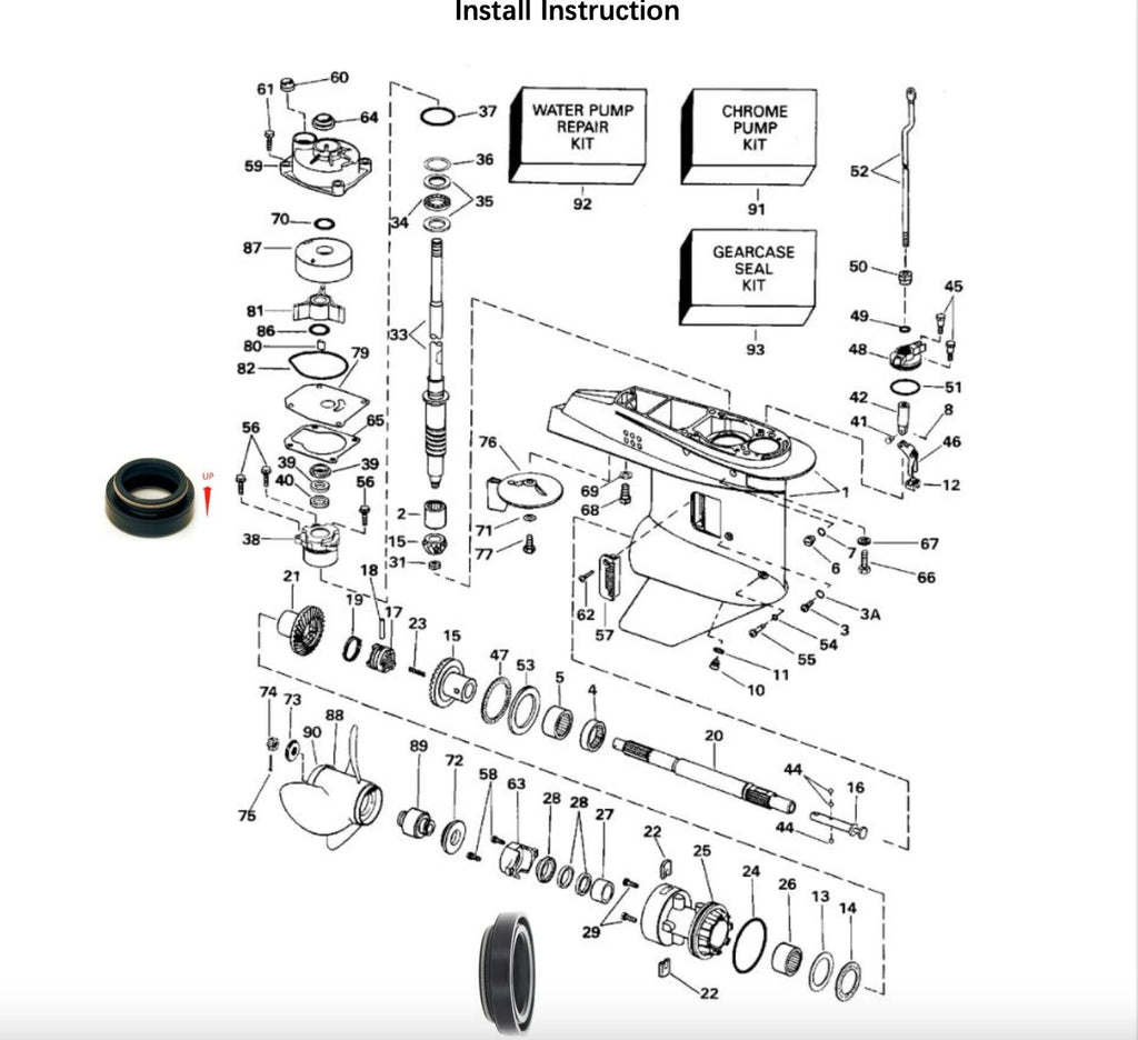Lower Unit Seal Kit for Johnson Evinrude 2-Cyl Engine 40-50HP 1989-2005