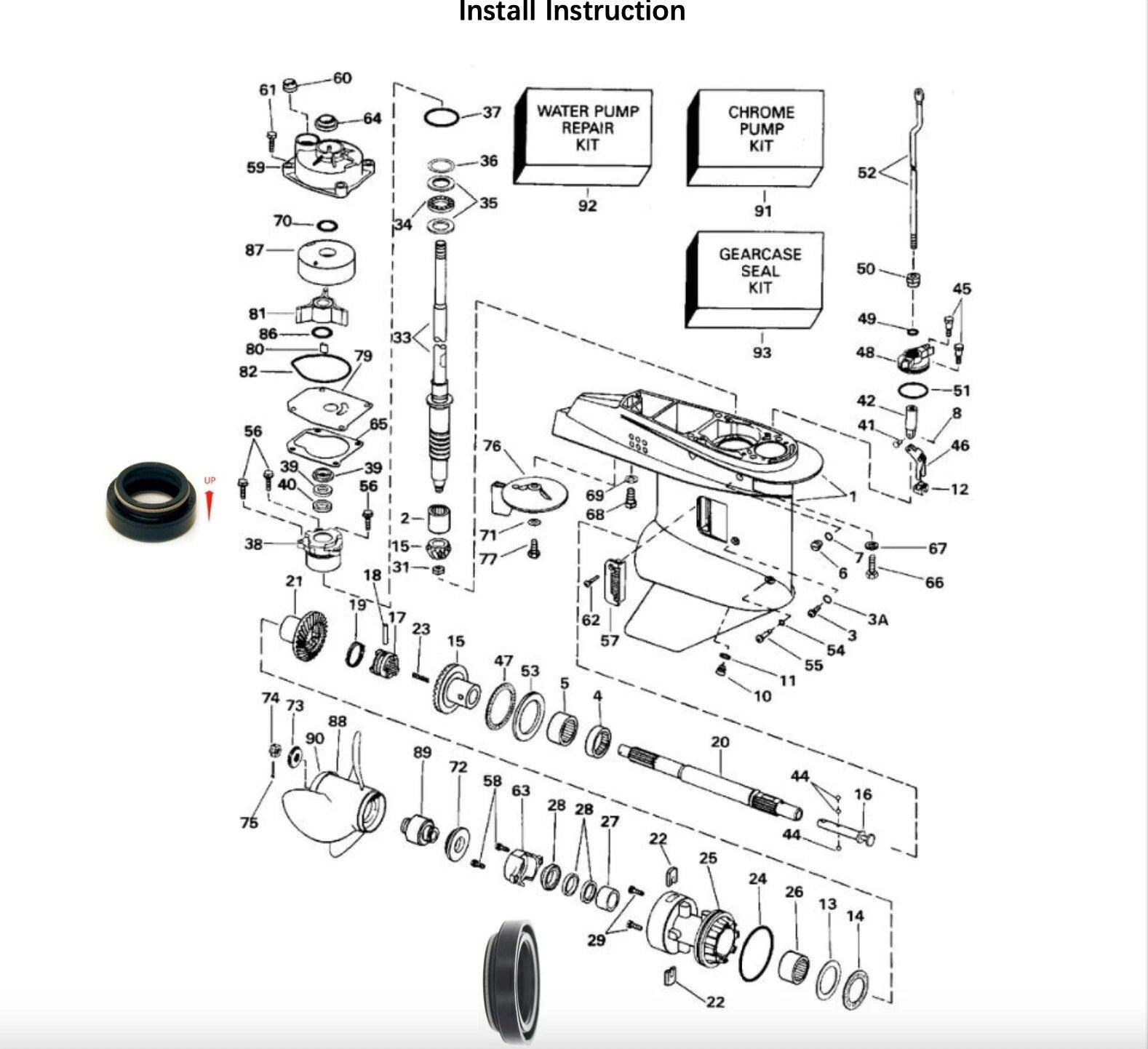 Lower Unit Seal Kit for Johnson Evinrude 2-Cyl Engine 40-50HP 1989-2005