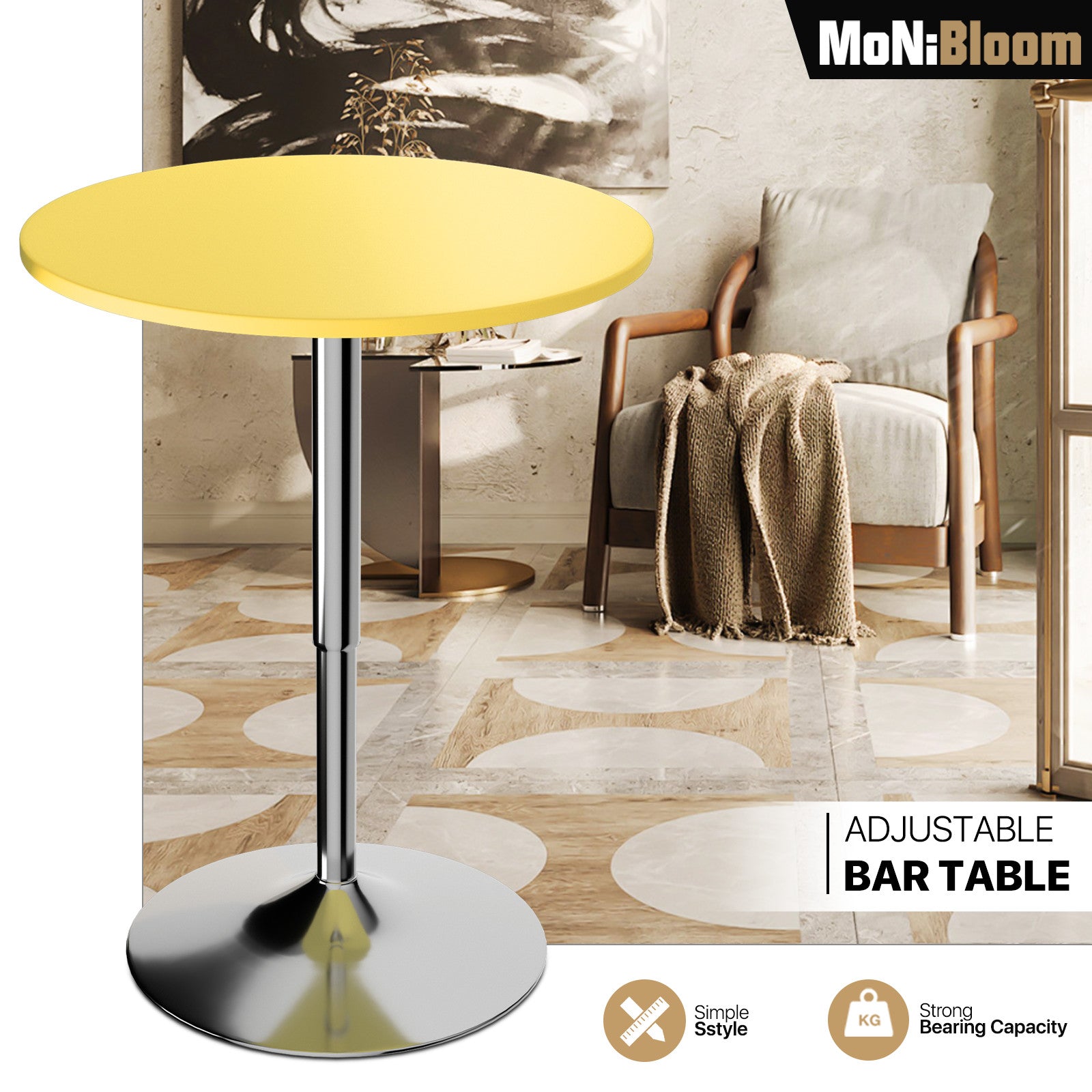 Yellow Adjustable Height Pub Bar Table