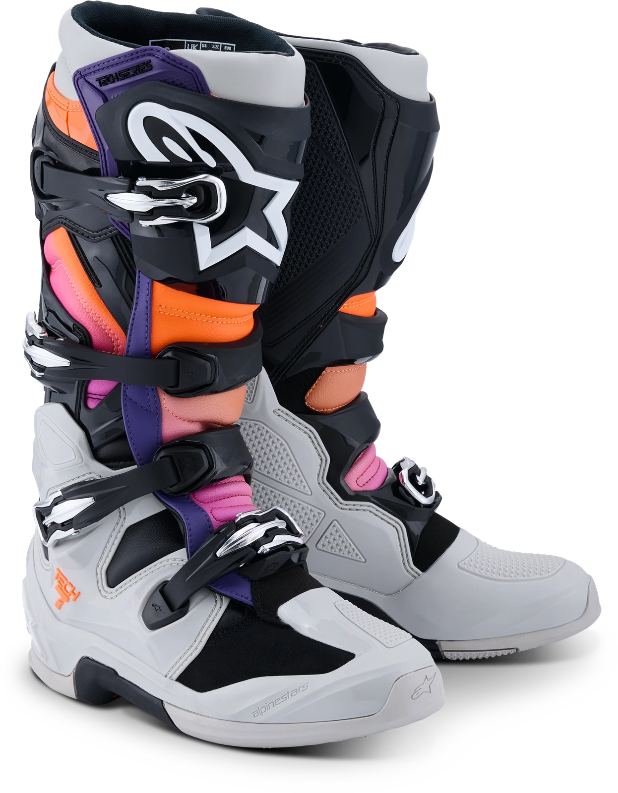 Alpinestars Tech 7 Offroad Boots Us 13 Black Light Grey Orange Magenta