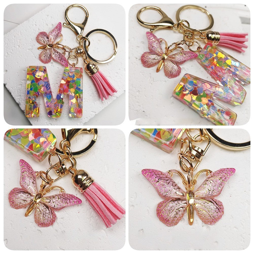 Pink Letter Keychain with Glitter