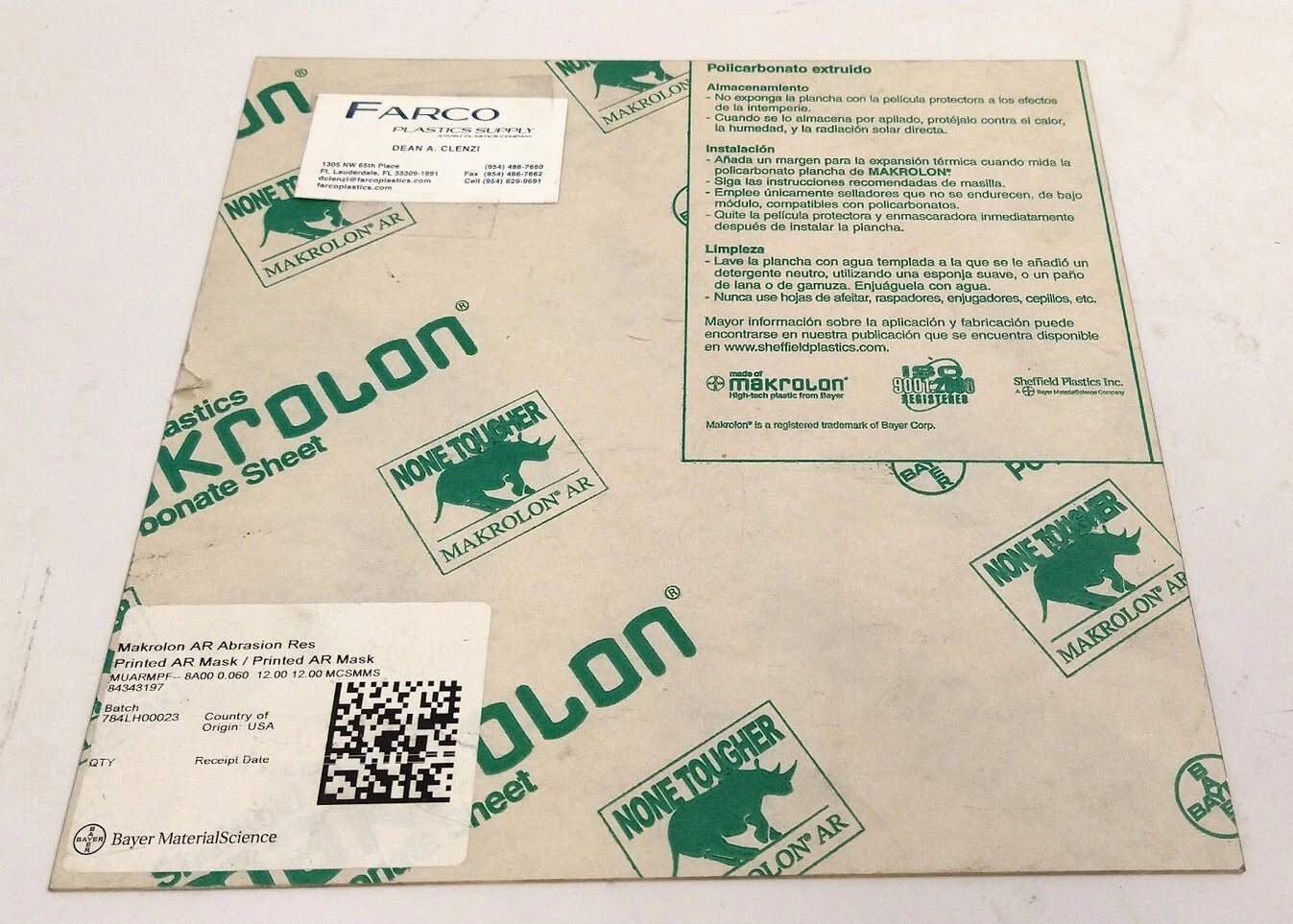 Makrolon Ar Abrasion Resistant Polycarbonate 1ft By 1ft Sheet