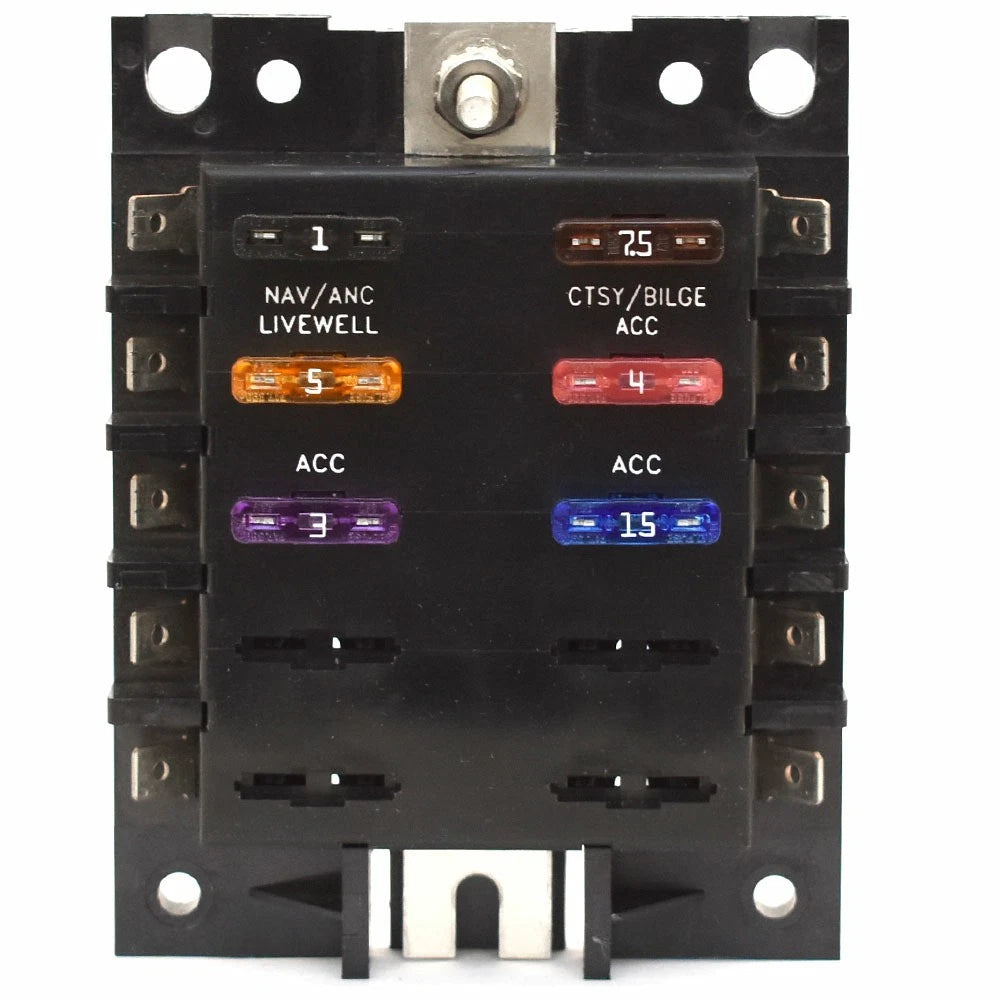 Boat Fuse Block Panel | 10-position Prelabled Black Ato Size