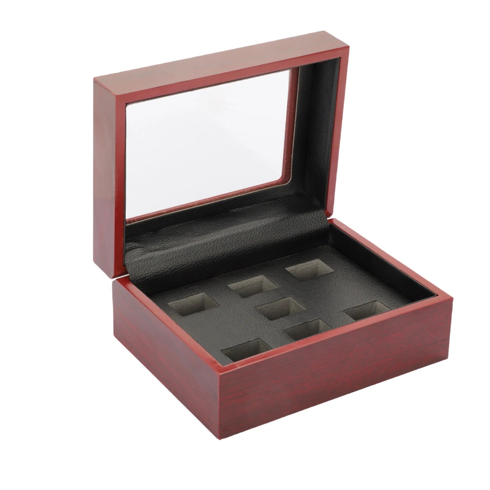 7 Holes Cherry Wood Championship Ring Display Collection Storage