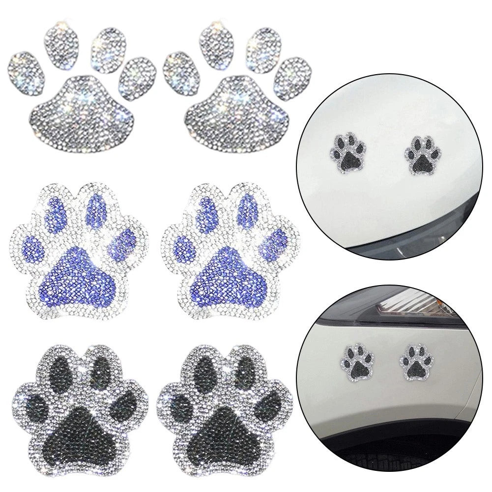 Bling Rhinestone Paw Footprint Stickers Eye Catching Car Decal For