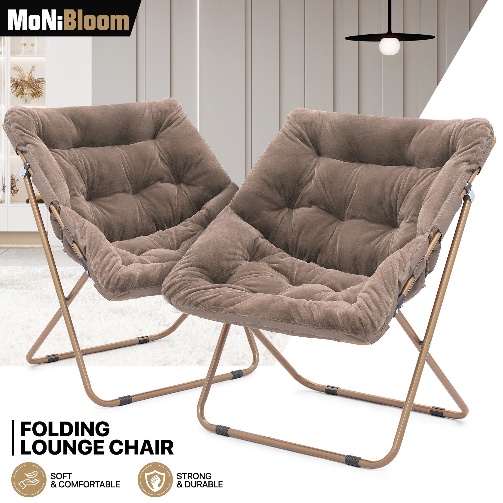 Set of 2 Foldable Comfy Saucer Chair Upholstery Faux Fu