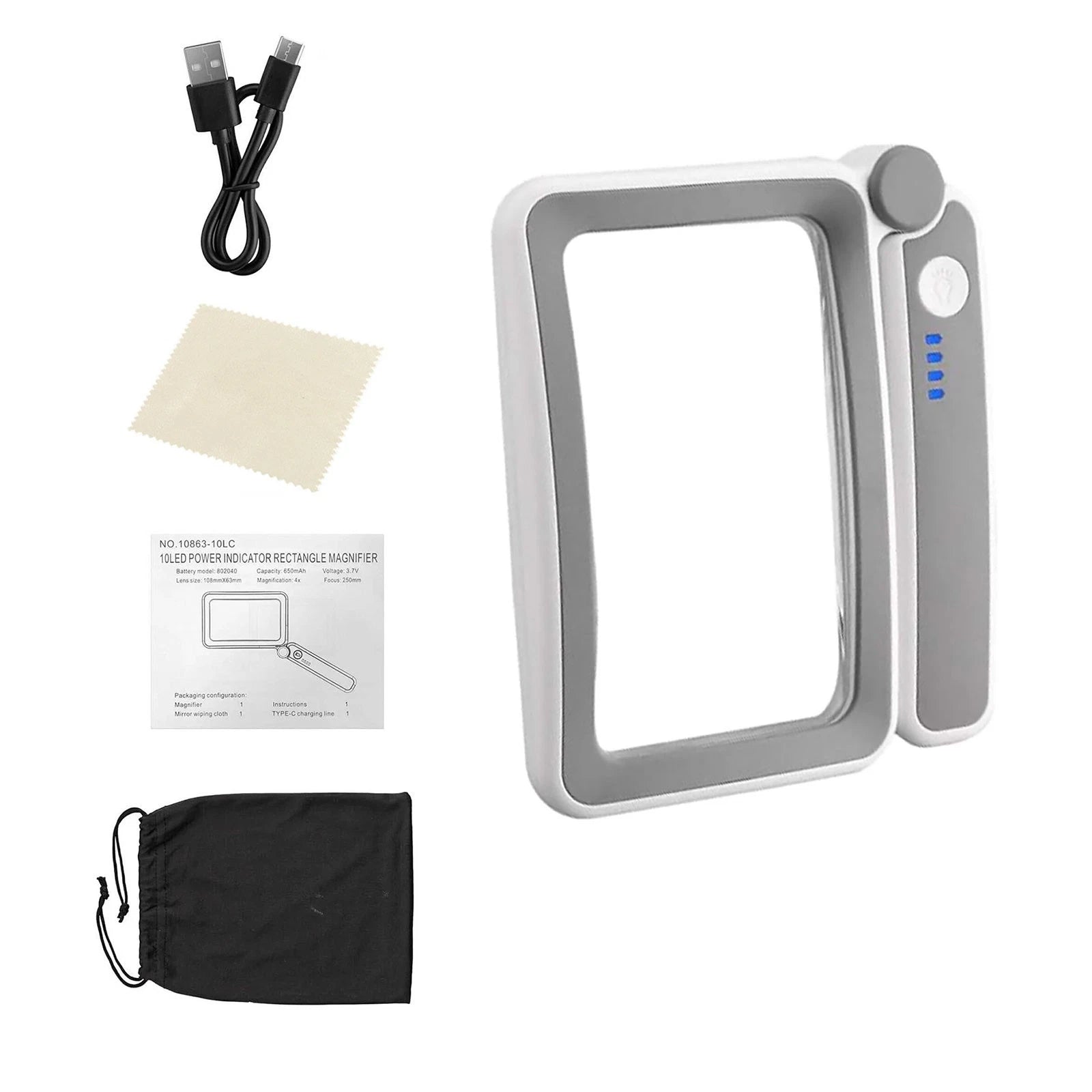 Magnifier With 10 Led Lights Dimmable Touch Switch For Needlework