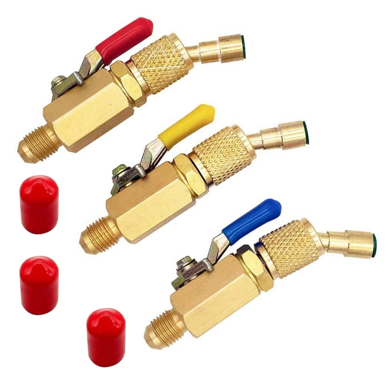 Set Brass Air Conditioning Hvac 1/4" Shut Valve For Ac Charging Hoses