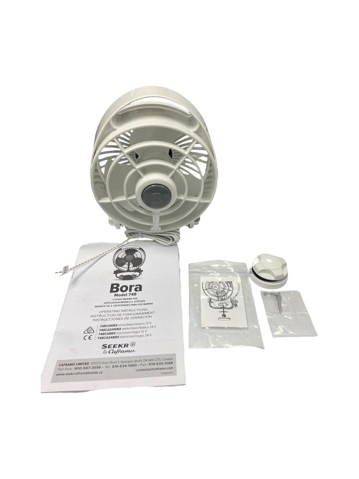 Caframo Bora 748cawbx, Marine Fan 3 Speed, 12V, White, New Oem