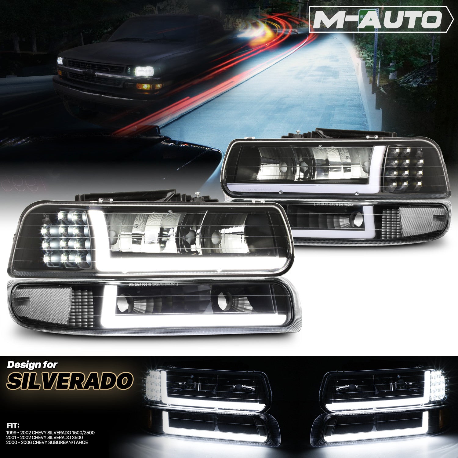 4pcs Black Housing Headlight Bumper[LED LIGHT BAR DRL]