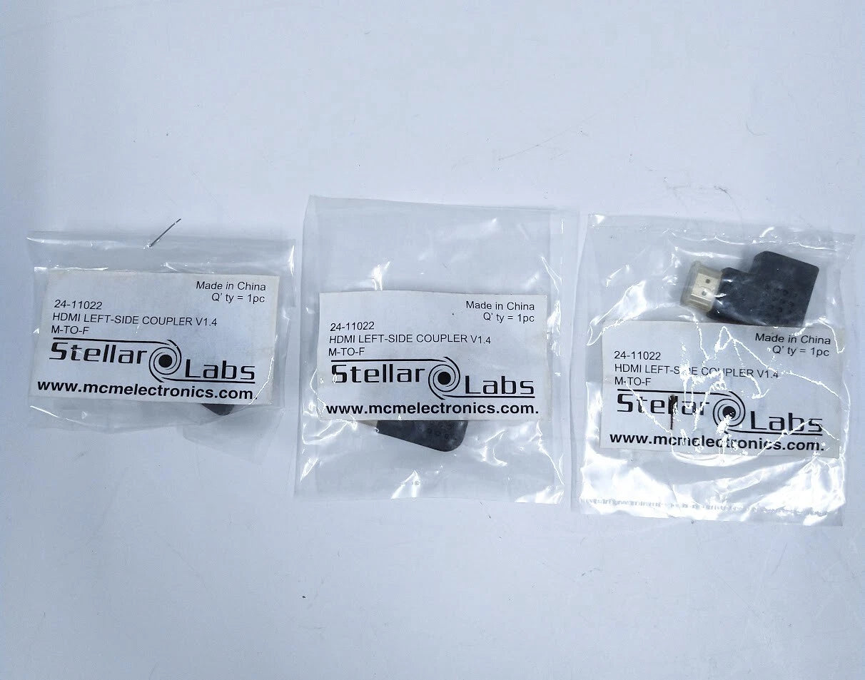 Stellar Labs 24-11022, Hdmi Left Side Coupler V 1.4 M To F - 3 Pack