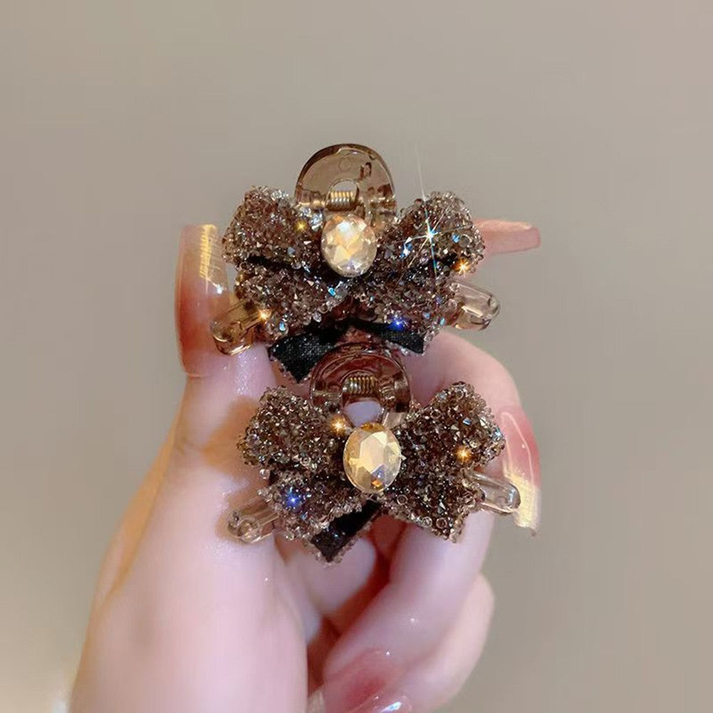 Portable Hair Claw Clip with Rhinestone Bow