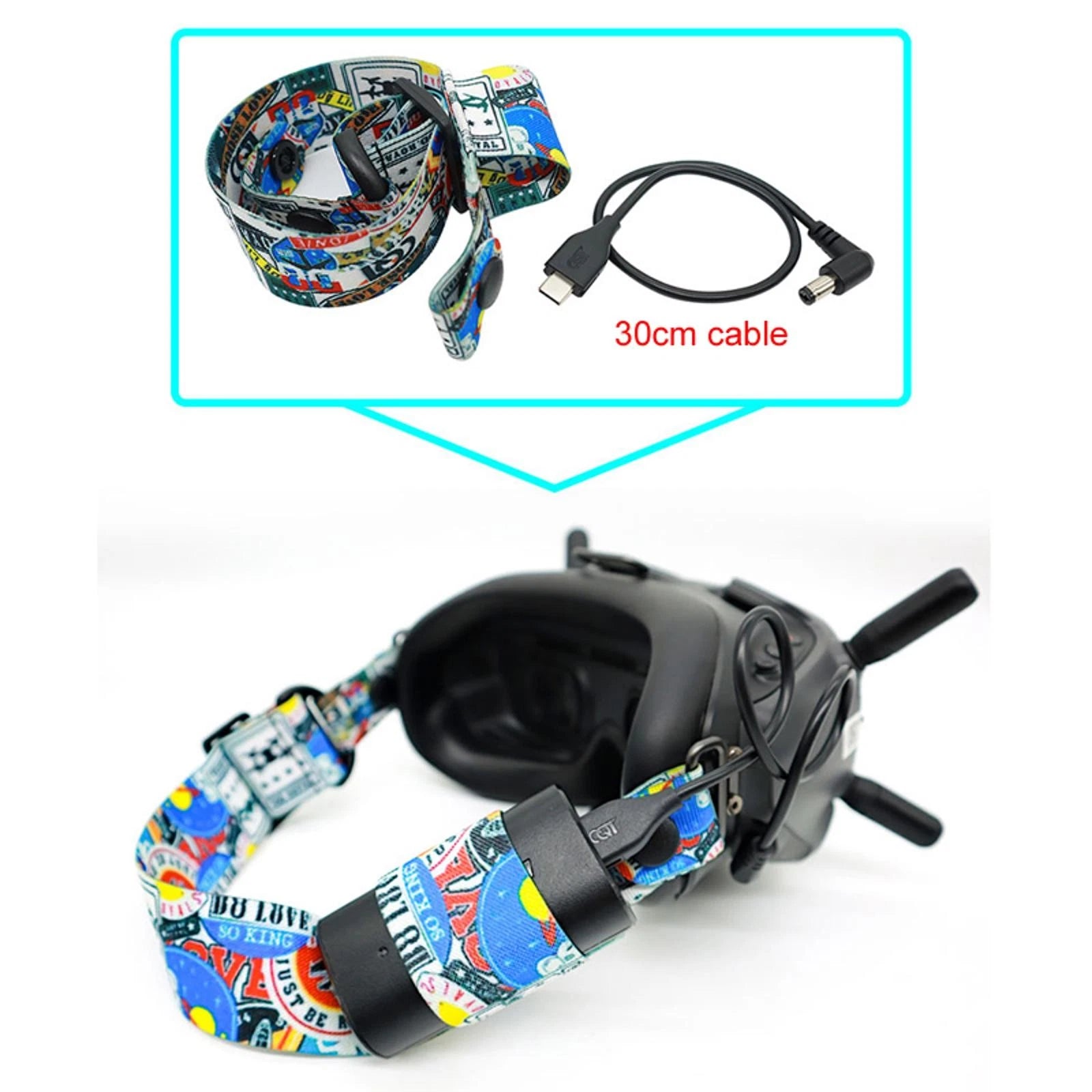 Elastic Head Strap Elastic Band Headband W/ 30cm Cable For Dji Fpv