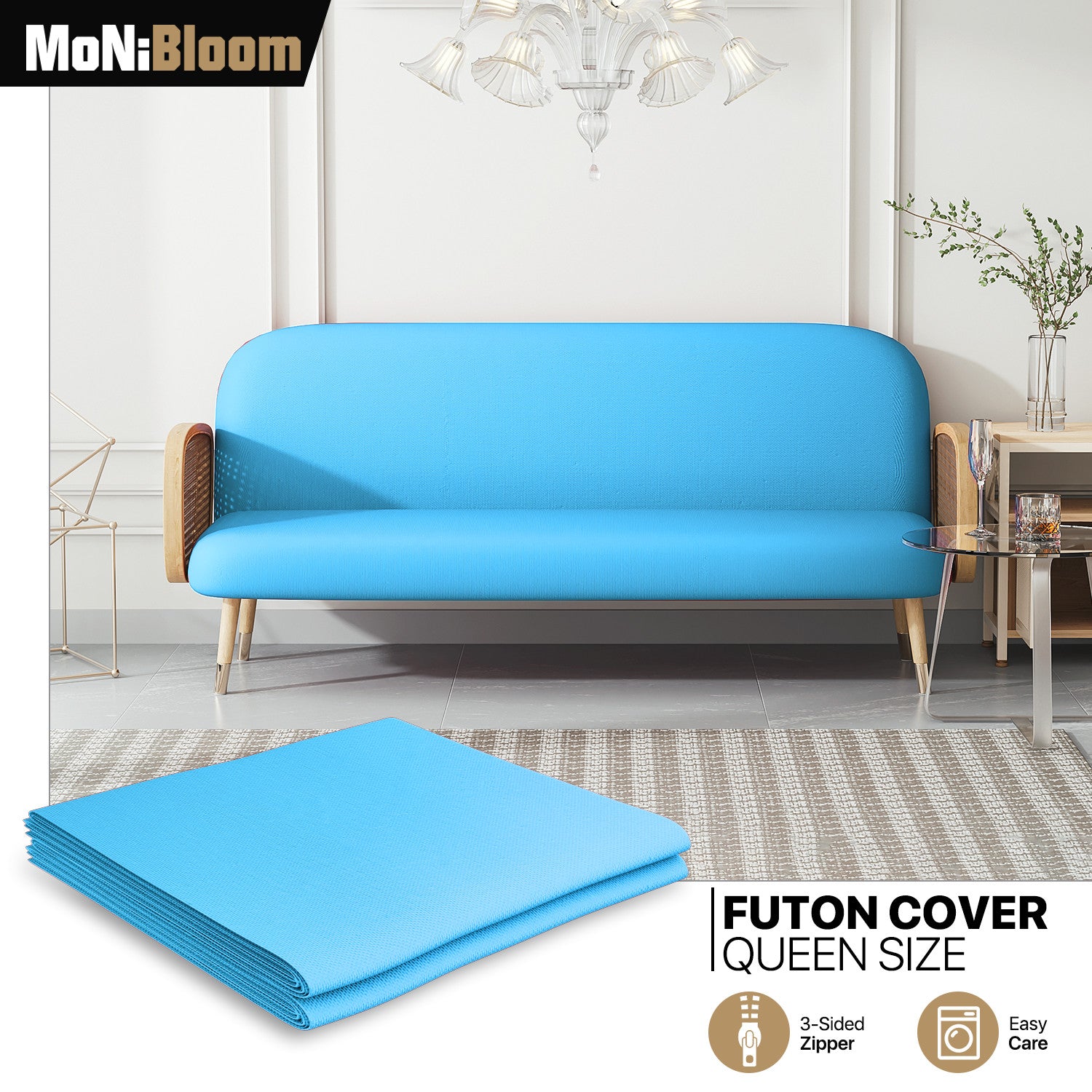 Sky Blue Queen Size Futon Slipcover