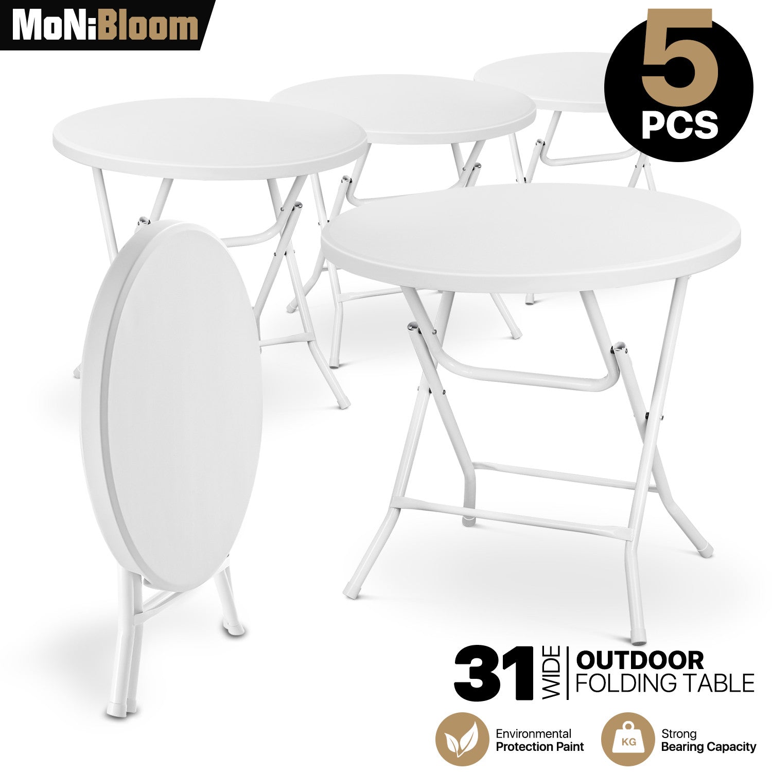 5 Pack White 32" Folding Round Table