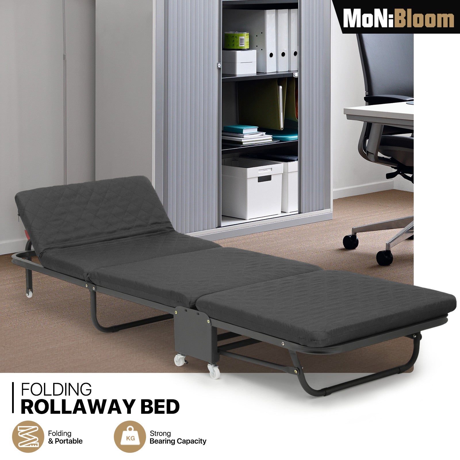 Folding Cot Rollaway Office Sleeping Bed Adjustable Bac