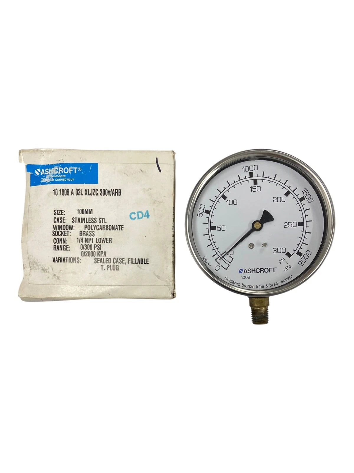 Ashcroft 10-1008 A Pressure Gauge, 100mm, 1/4" Npt | Hook & Hull Co