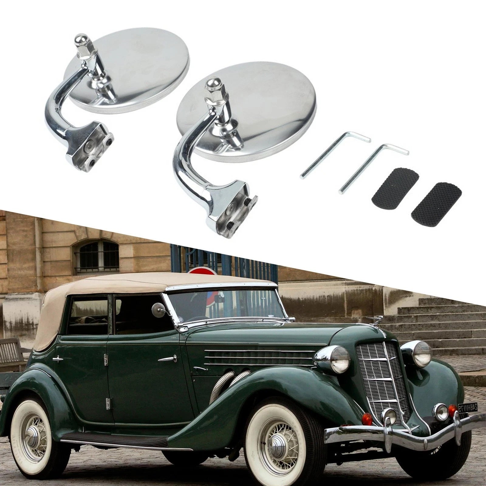 For 2 Pack Classic Car Side Mirror Stainless Steel Retro Round