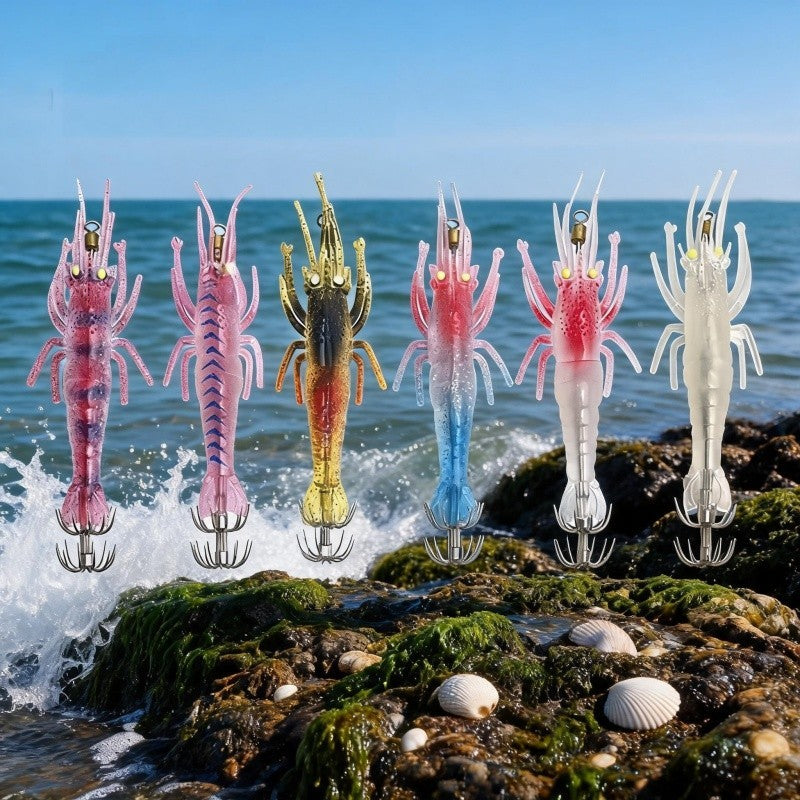 UV Glow Shrimp Lure Soft Bait with Hooks