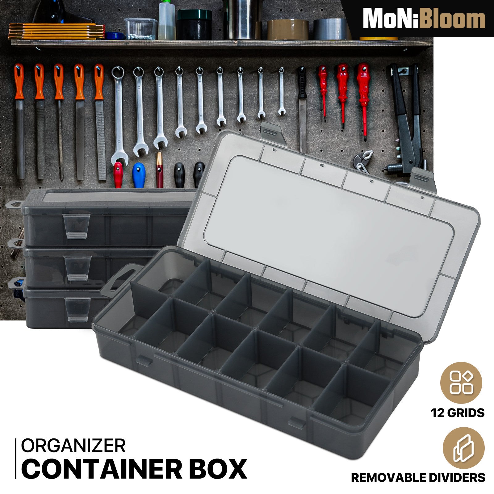 12 Compartments Organizer Box Multipurpose Clear Plasti